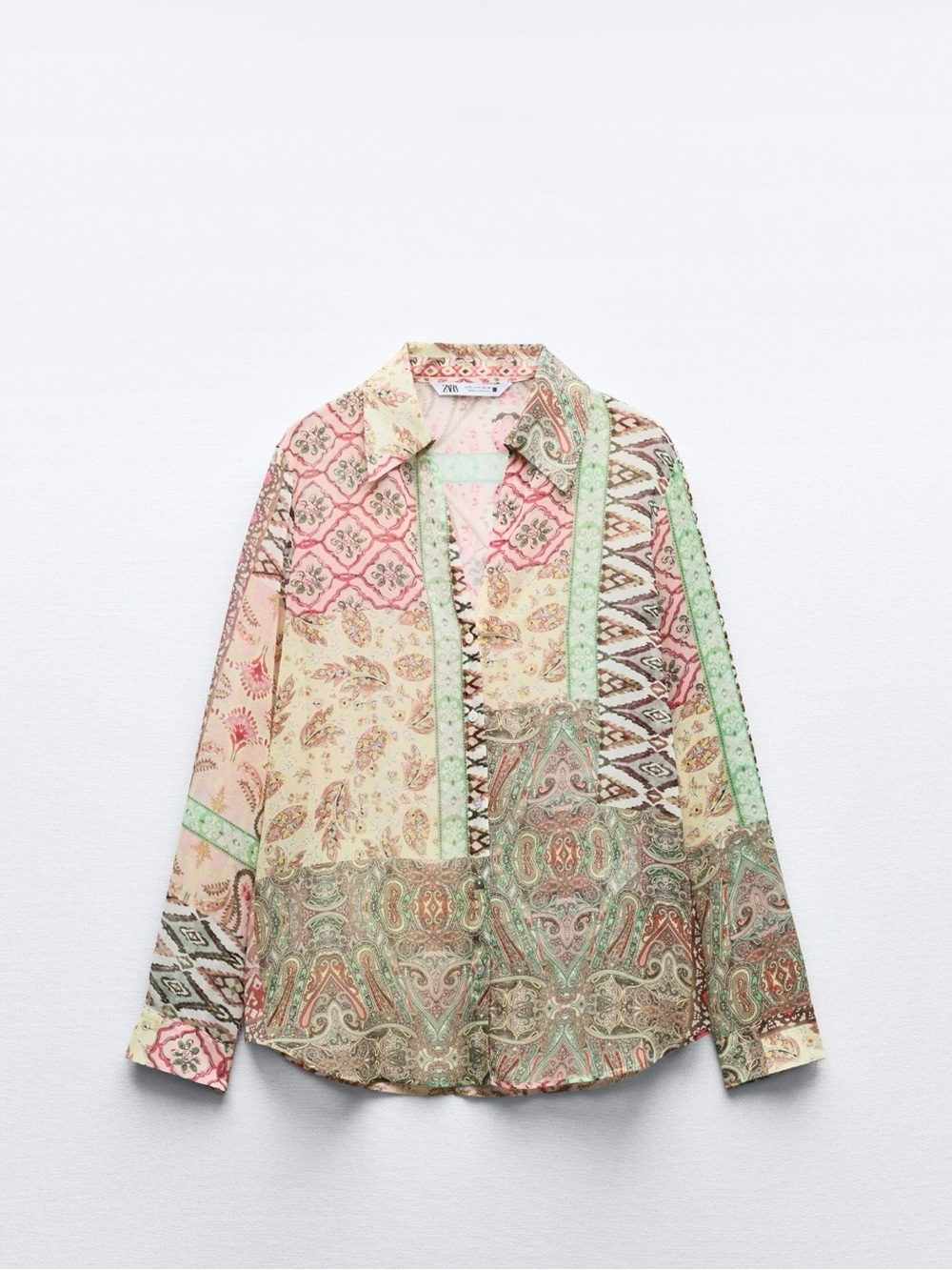ZARA Patchwork Paisley Button-Up Blouse in Pastel Mix LIKE NEW